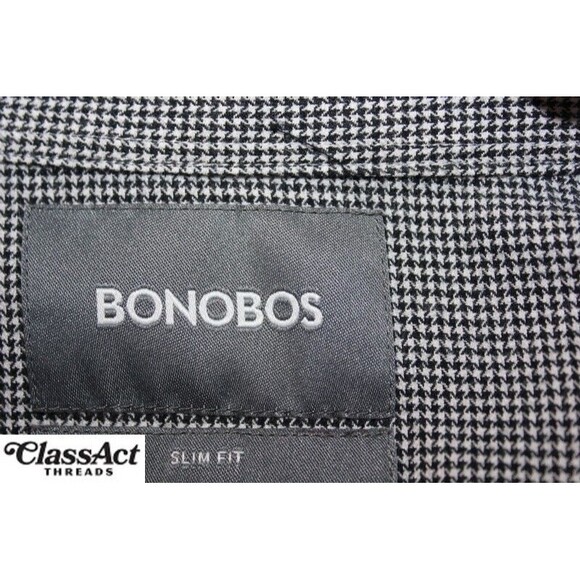 BONOBOS Shirt Long Sleeve Button Up Gray Houndstooth Slim Fit Sz L - Picture 6 of 7